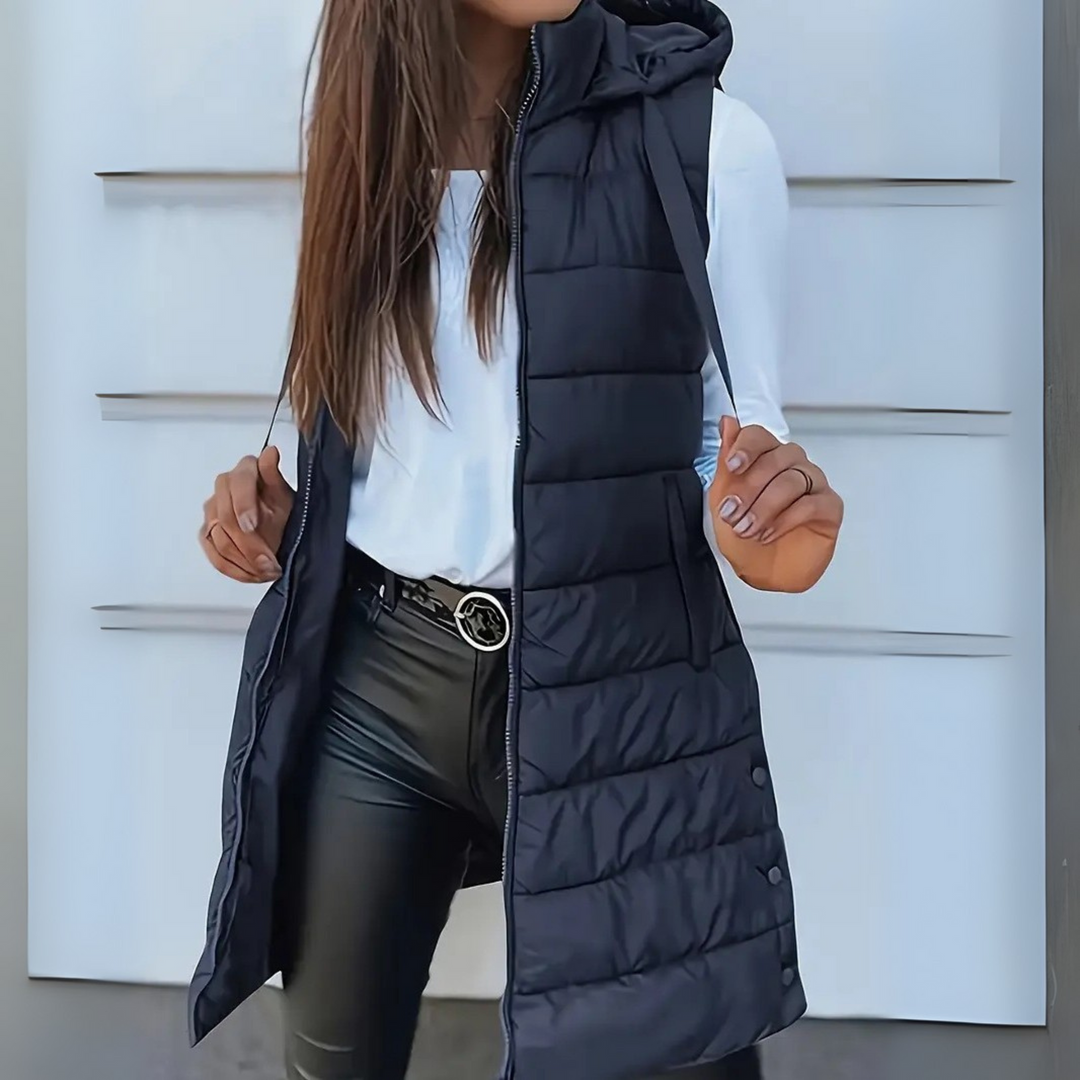 Mia | Casual Sleeveless Hooded Long Puffer Vest