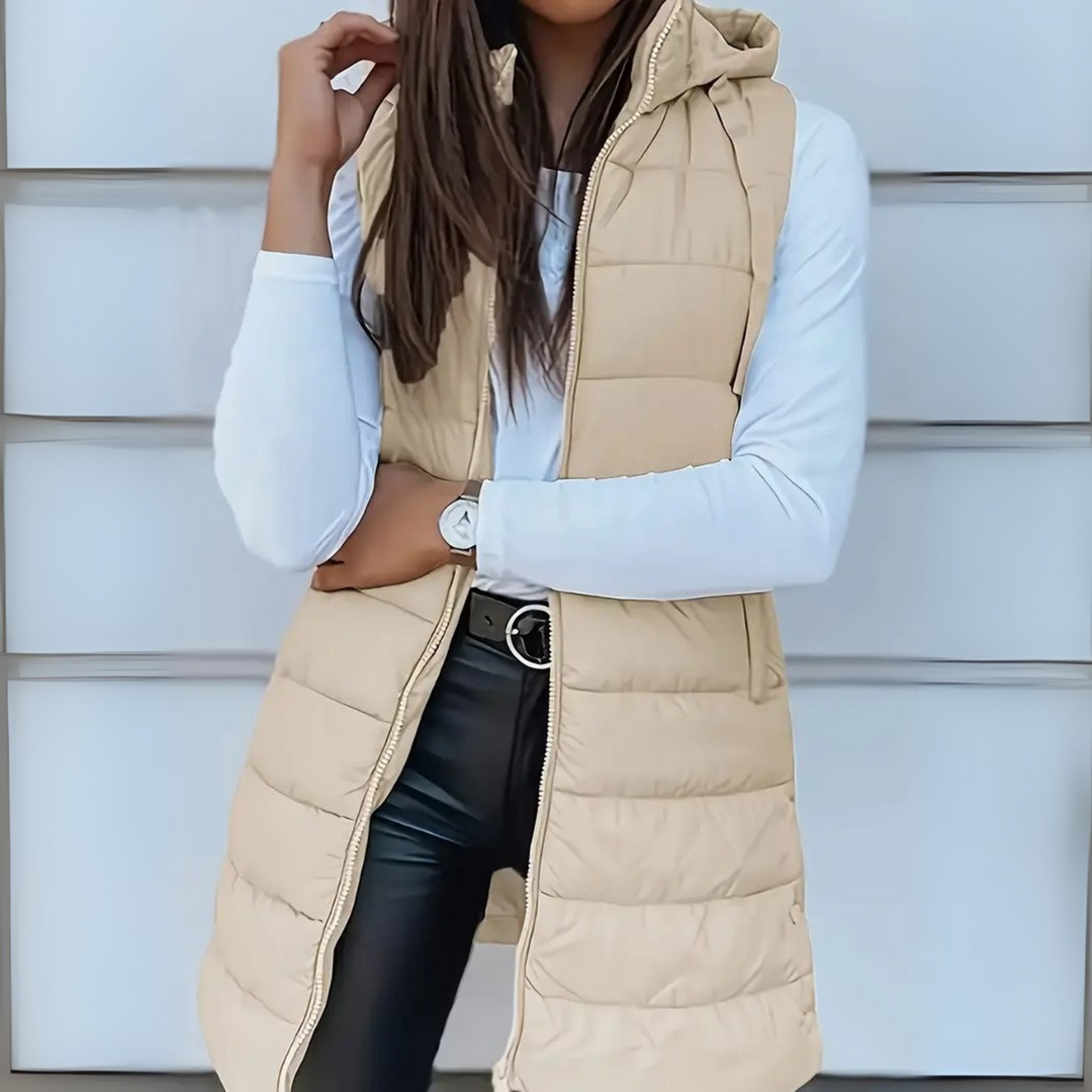 Mia | Casual Sleeveless Hooded Long Puffer Vest