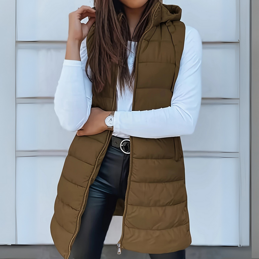 Mia | Casual Sleeveless Hooded Long Puffer Vest