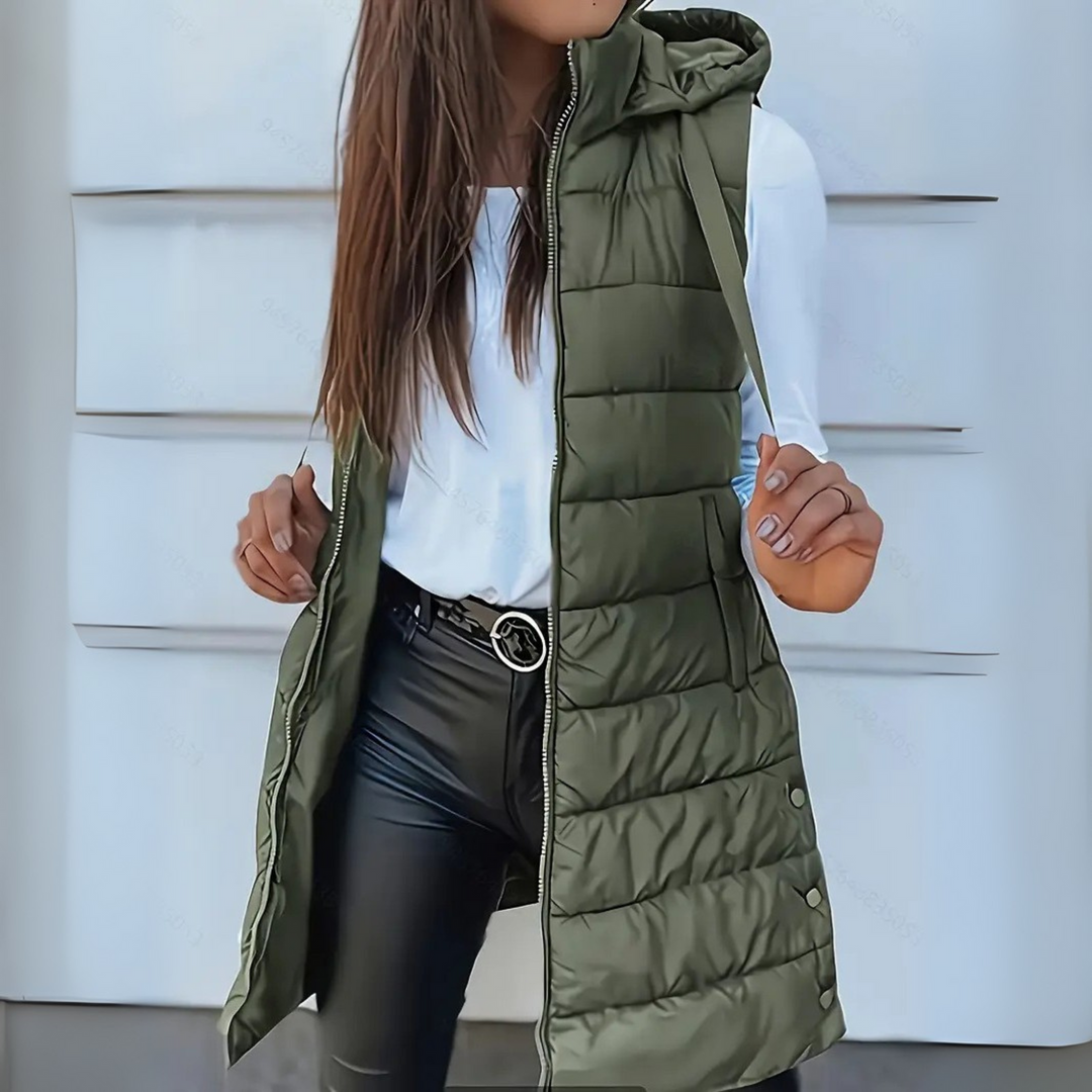 Mia | Casual Sleeveless Hooded Long Puffer Vest