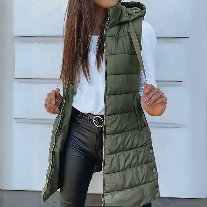 Mia | Casual Sleeveless Hooded Long Puffer Vest