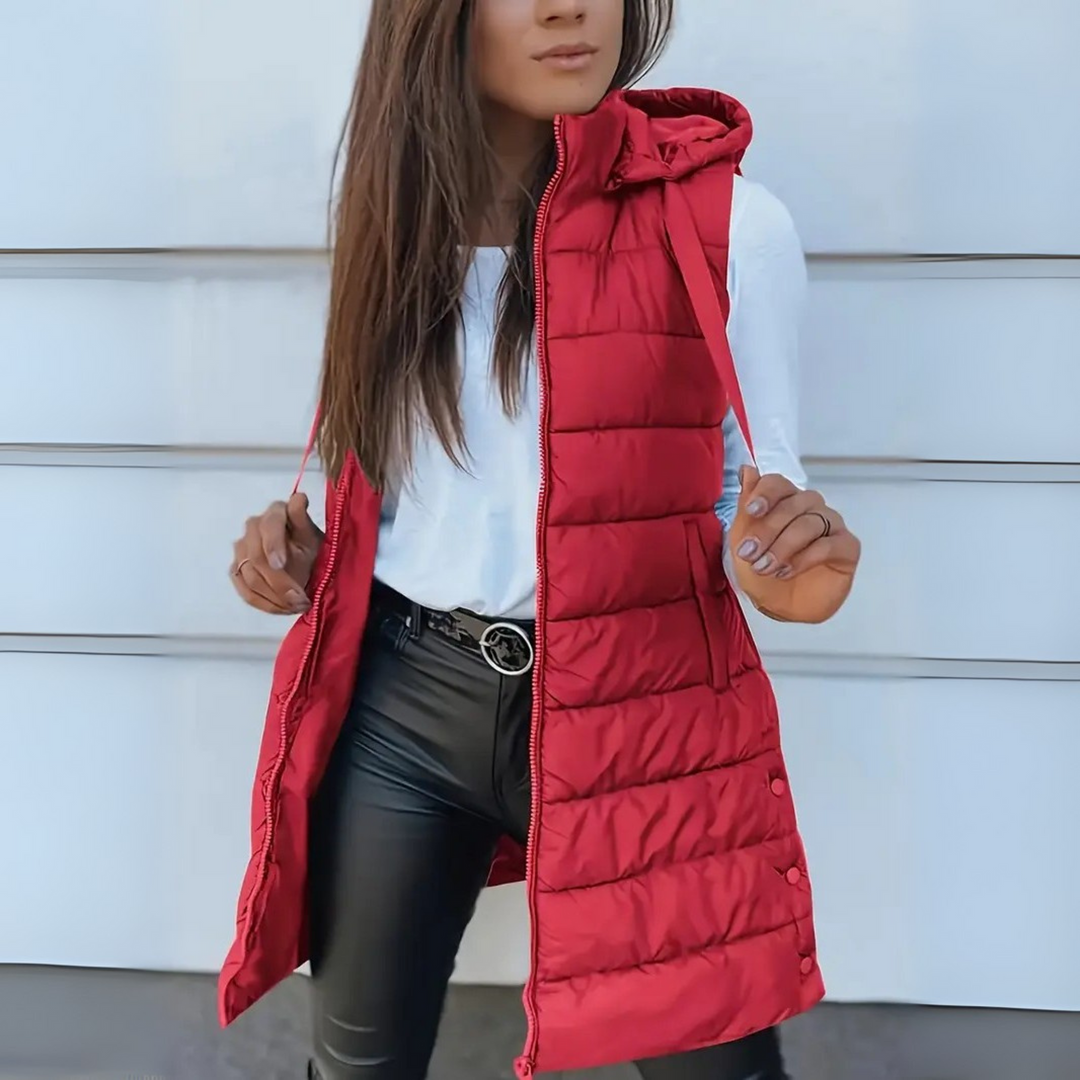Mia | Casual Sleeveless Hooded Long Puffer Vest