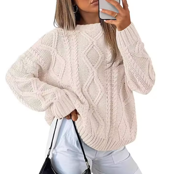 Alexa | Cable Knit Round Neck Pullover Sweater