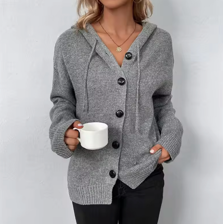 Amanda | Long Sleeve Button Up Knit Hoodie Cardigan