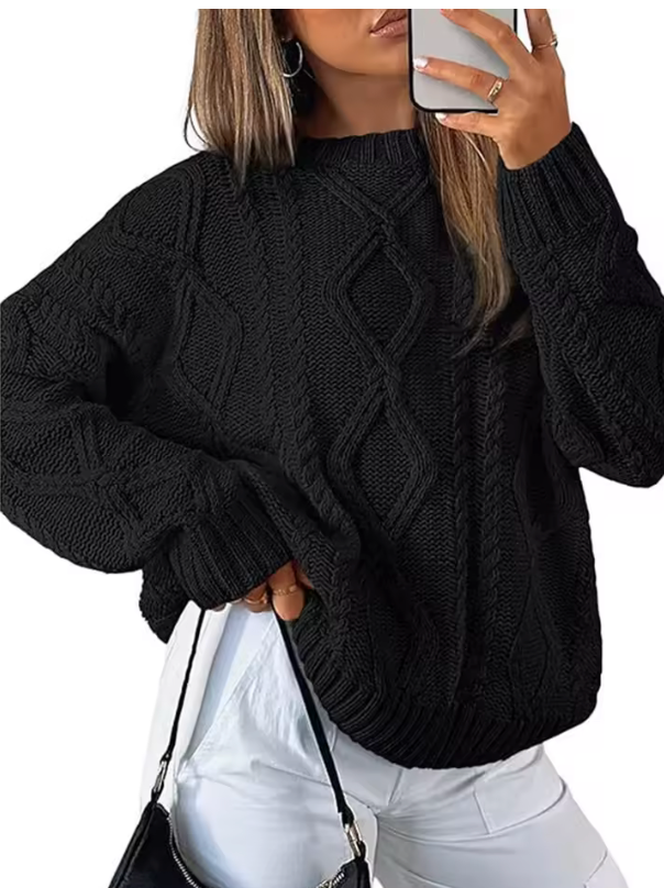 Alexa | Cable Knit Round Neck Pullover Sweater