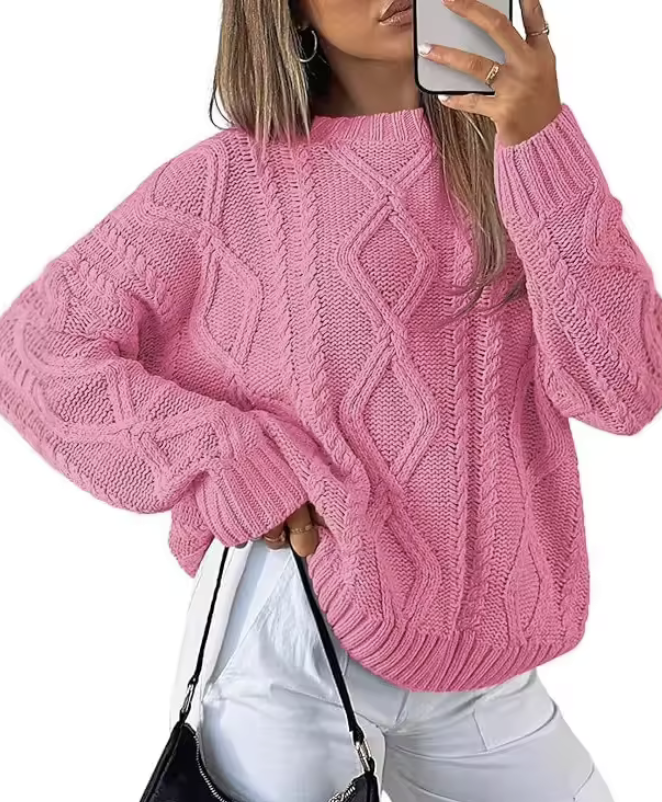 Alexa | Cable Knit Round Neck Pullover Sweater
