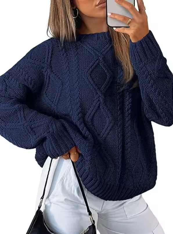 Alexa | Cable Knit Round Neck Pullover Sweater