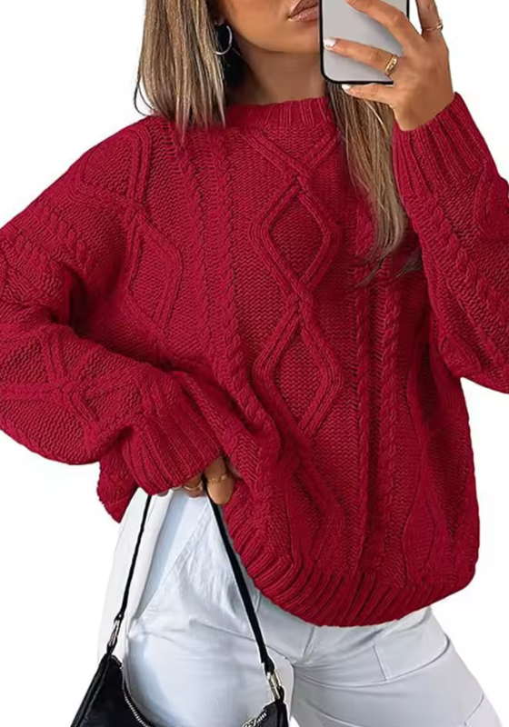 Alexa | Cable Knit Round Neck Pullover Sweater