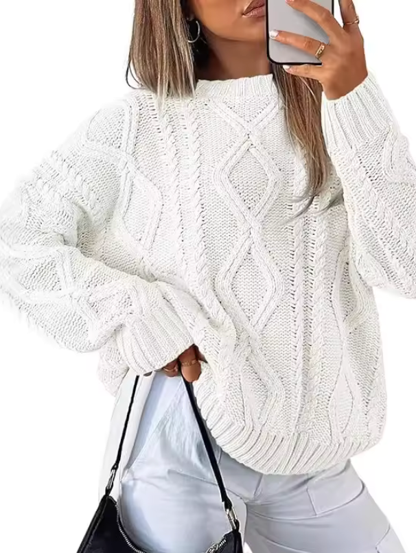 Alexa | Cable Knit Round Neck Pullover Sweater