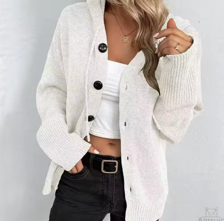 Amanda | Long Sleeve Button Up Knit Hoodie Cardigan