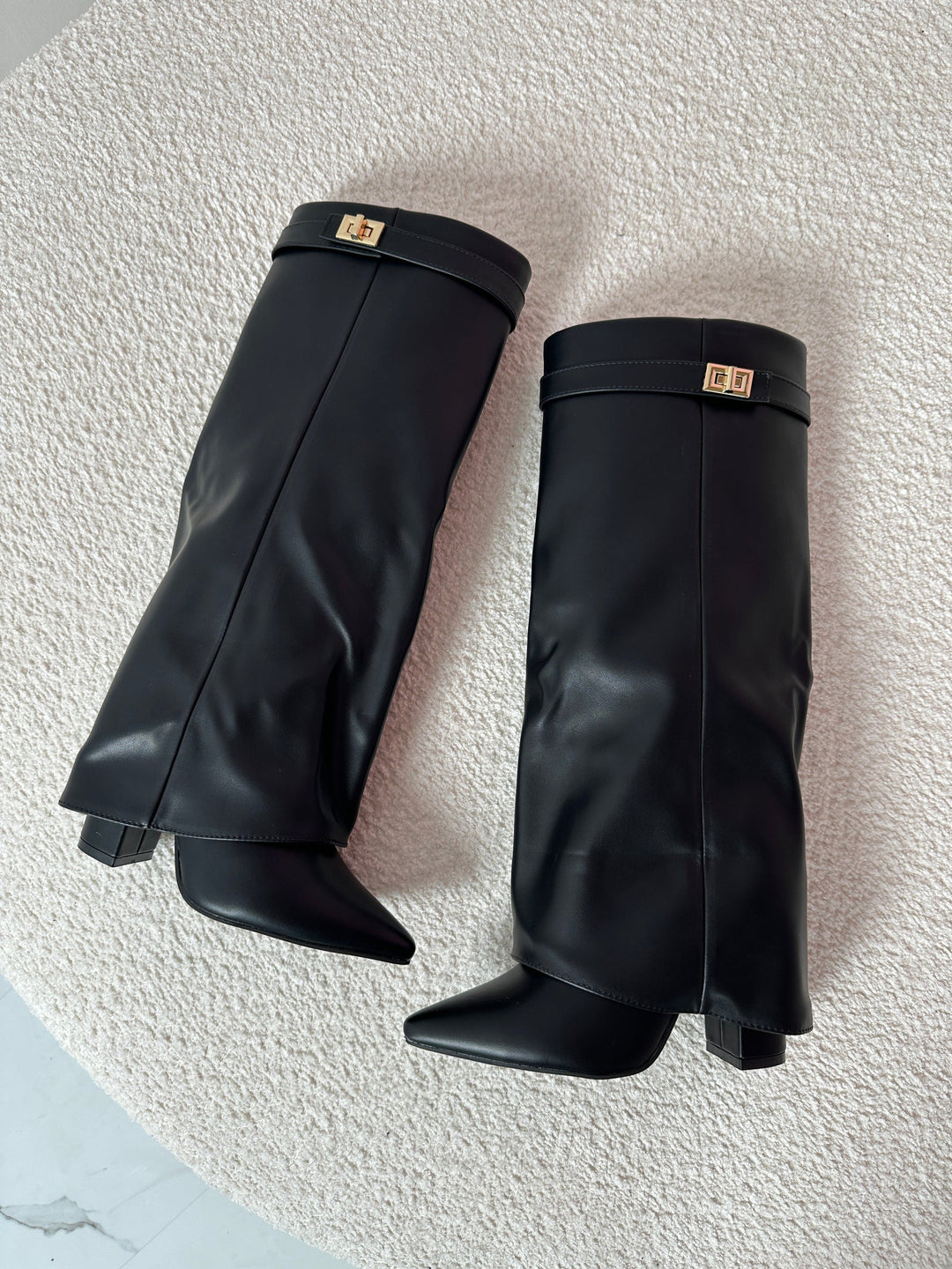 Amy | Black Leather Wedge Boot