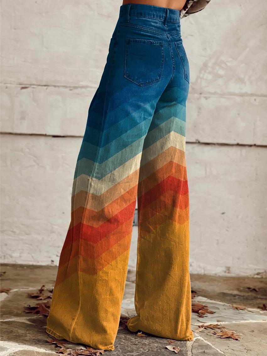 Callie | Retro Chevron Wide-Leg Pants