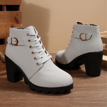 Katie | Chic Lace-Up Metal Buckle Ankle Boots