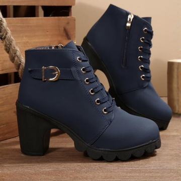 Katie | Chic Lace-Up Metal Buckle Ankle Boots