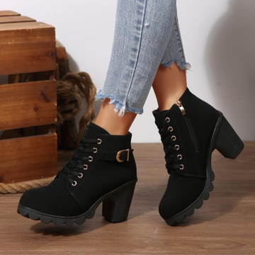 Katie | Chic Lace-Up Metal Buckle Ankle Boots